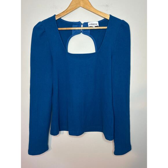 FRNCH Tops - FRNCH Raissa Top Long Sleeve Blue Size M Cut Out Back Puff Sleeve  Button Close